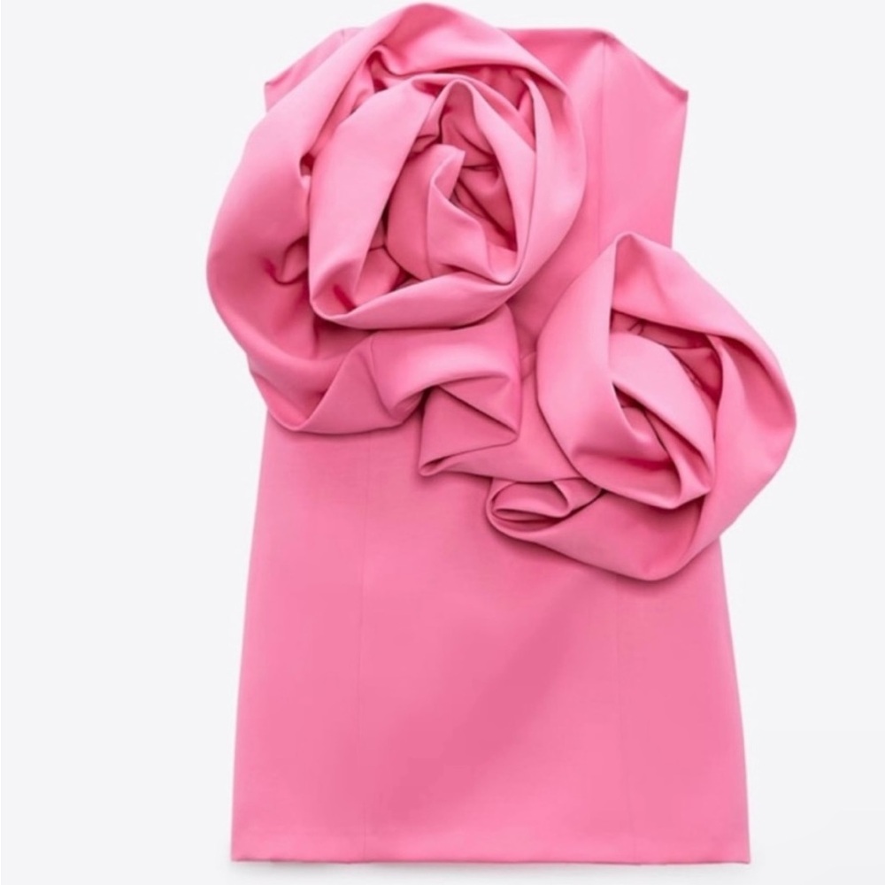 Zara Voluminous Limited Edition hot pink flower dress 2022